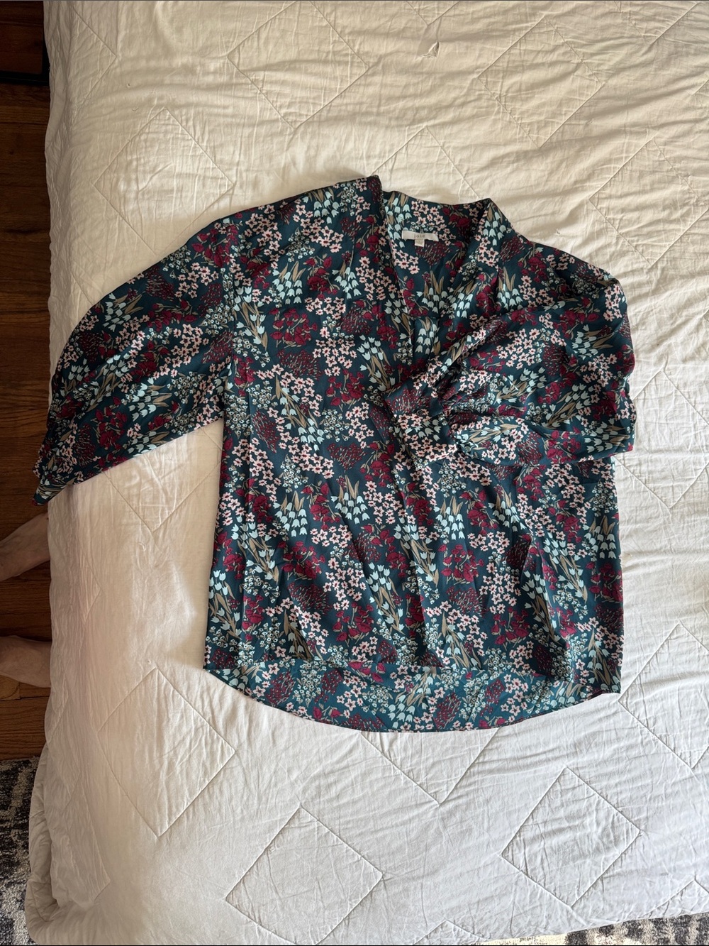 Jolie Floral Blouse in Teal, Burgundy, Cream